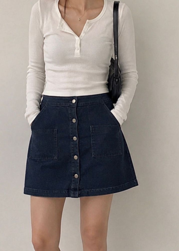 Dark Wash Denim A-Line Skirt