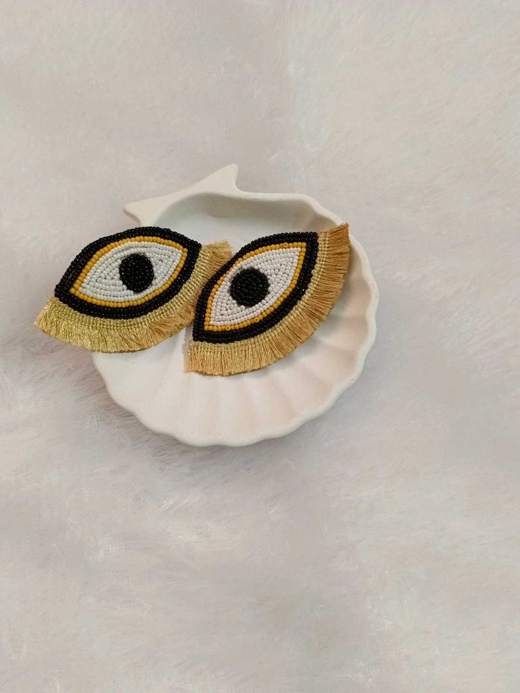 Evil Eye Beaded Fan Earrings