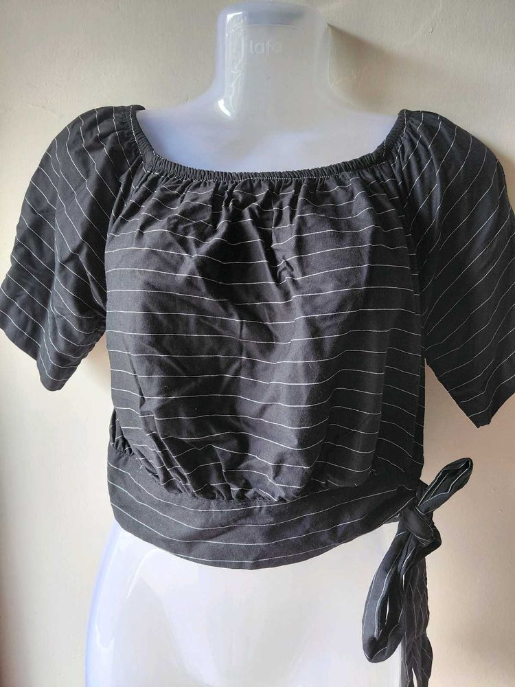 Striped Off-Shoulder Crop Top