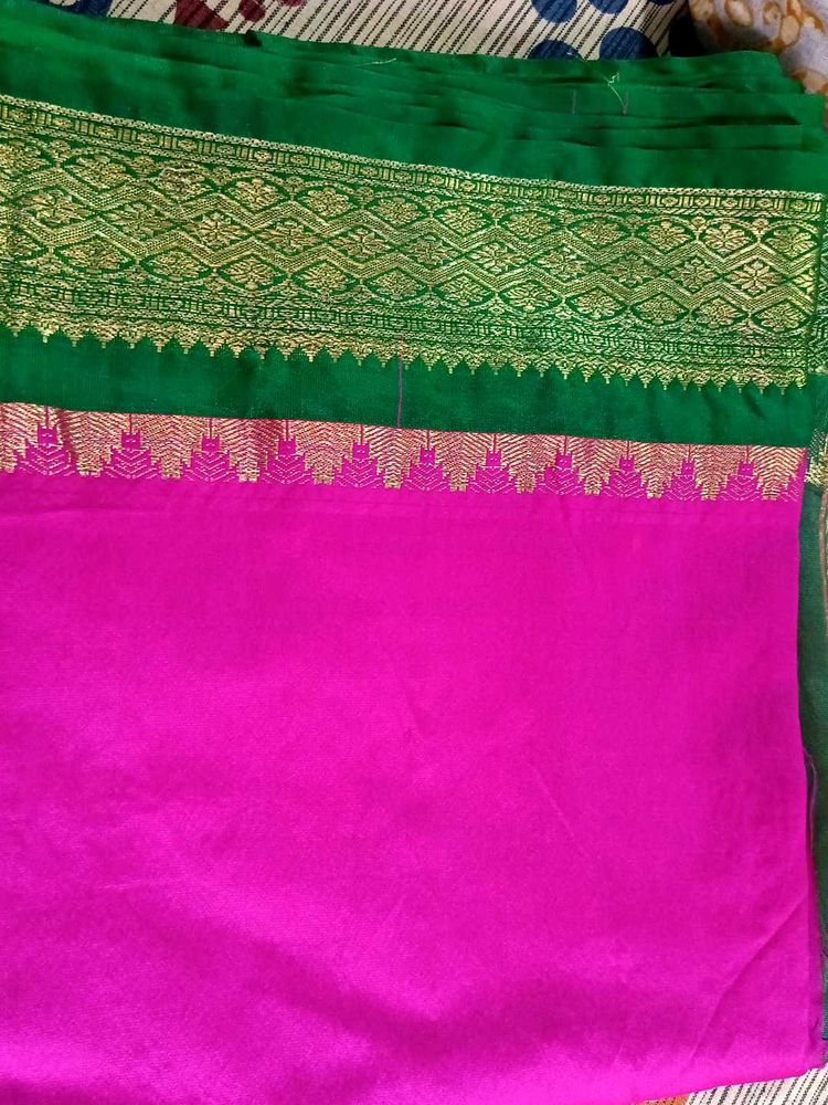 Vibrant Pink &amp; Green Silk Saree