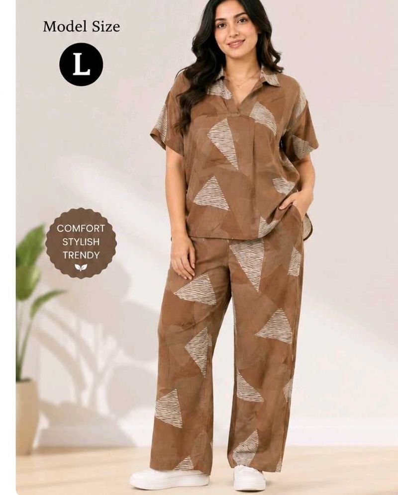 Stylish Brown Printed Co-ord Set