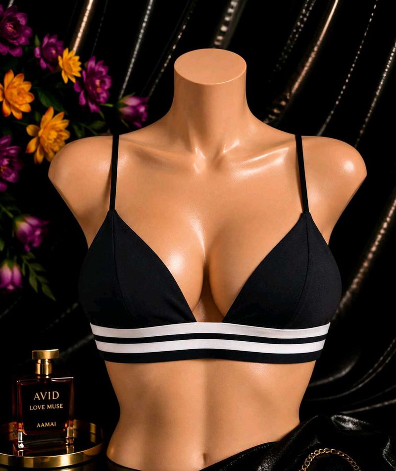 🇳🇿💫🎀Women's Black Triangle Bra with Striped