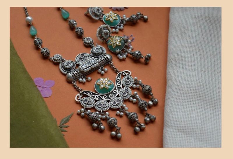 Oxidized Silver Ethnic Necklace &amp; Earrings Set