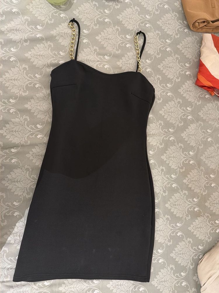 Chic Black Chain Strap Mini Dress