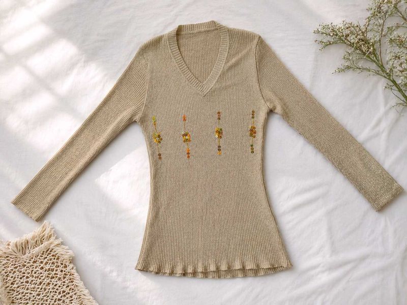 Sparkling V-Neck Long Sleeve Top