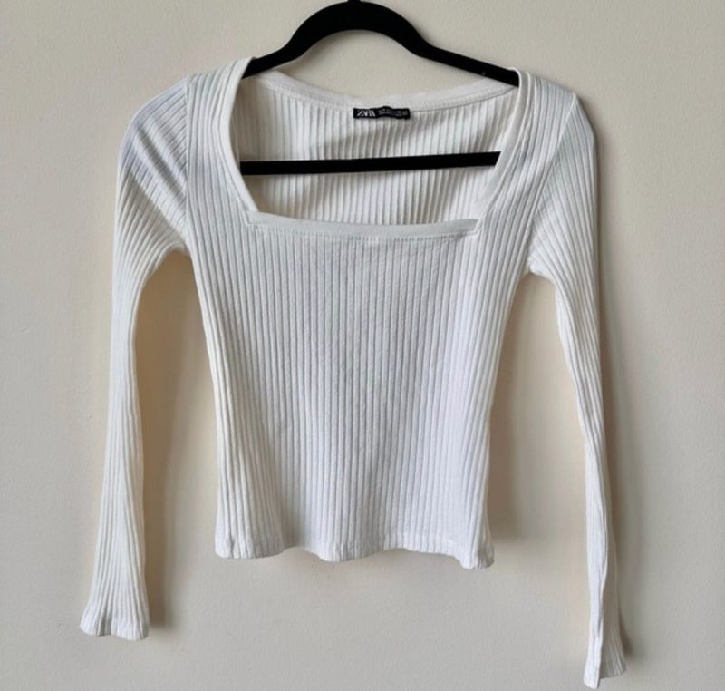 zara square neck long sleeve top