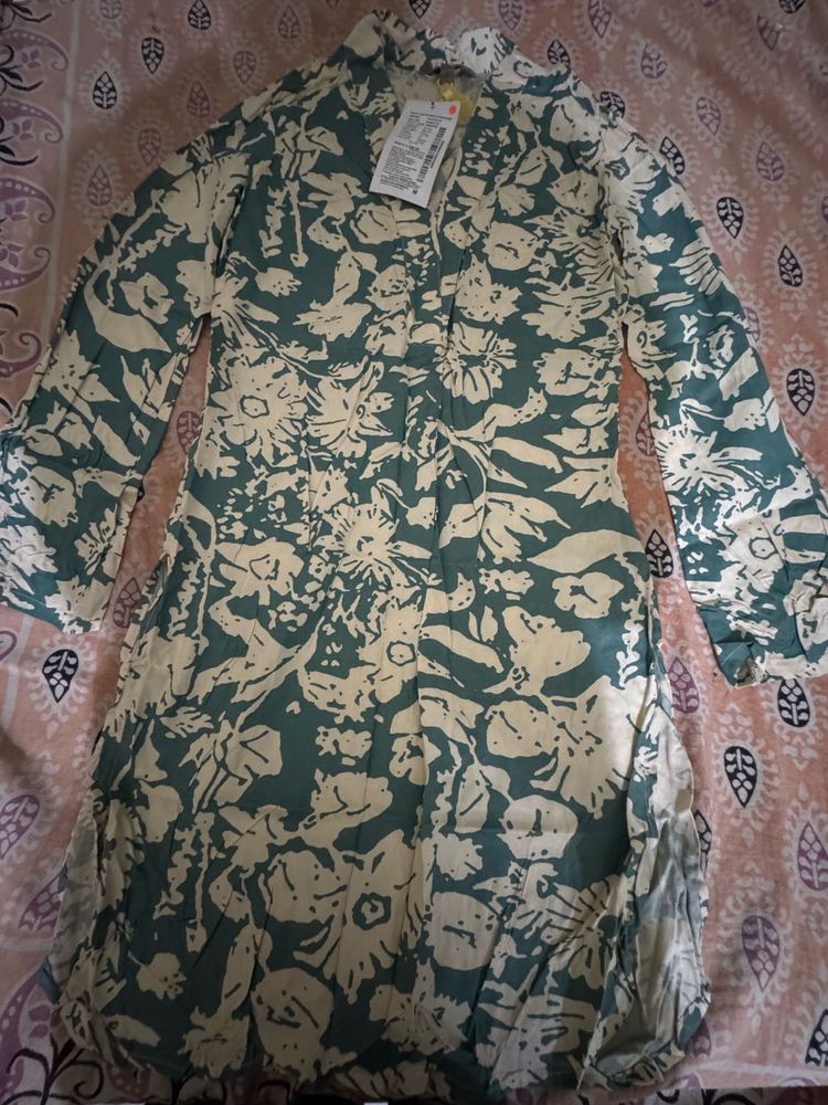 Green Floral Print Kurta bell sleeves