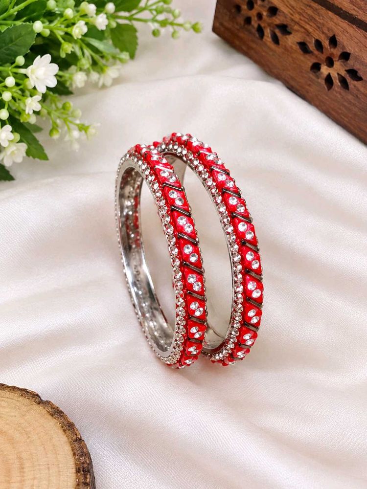 Stunning Red &amp; Crystal Bangles