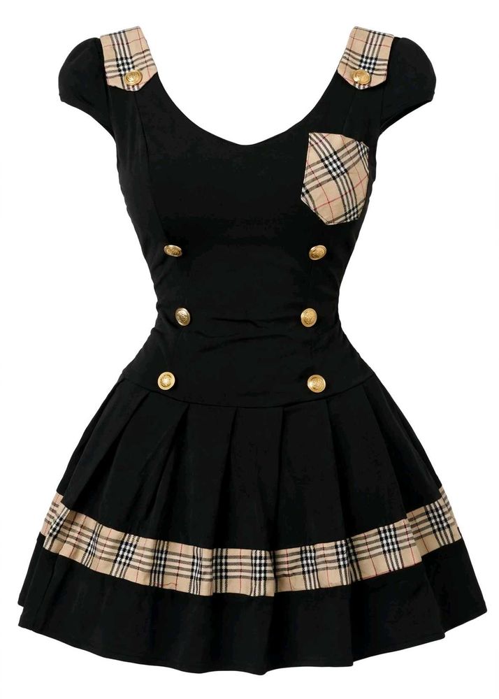 Chic Black Dress with Tartan Accents