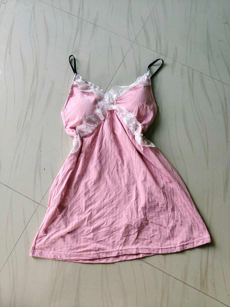 Pink Lace Trim Camisole Nightgown