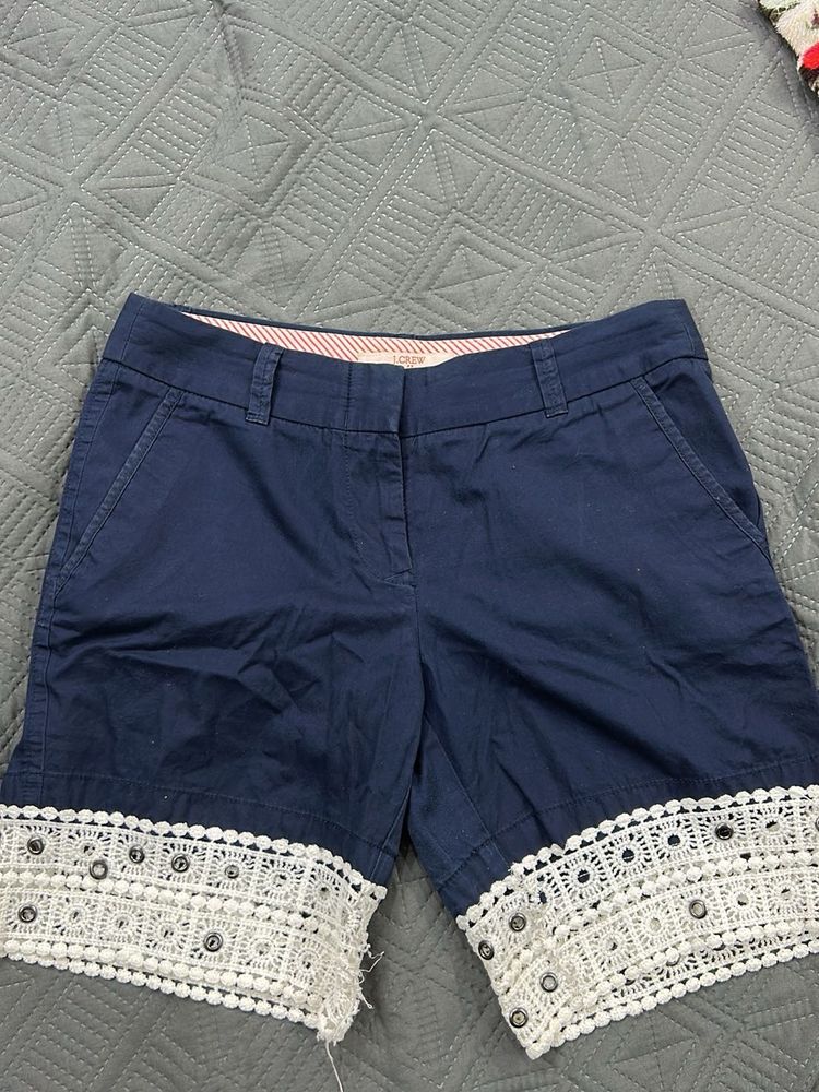 Navy Blue Lace Trim Shorts