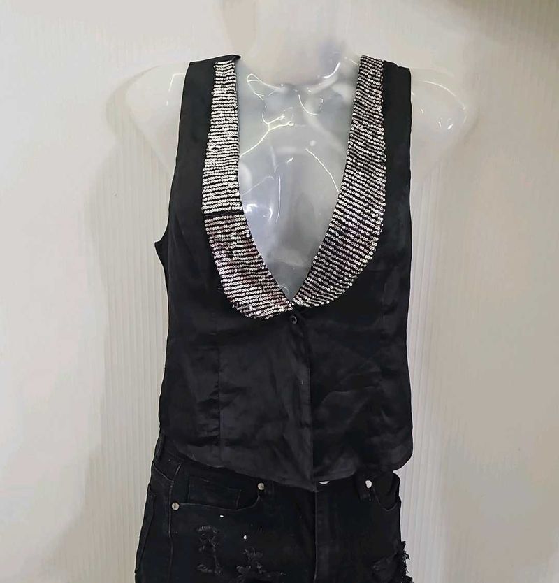 Sleeveless Black Embellished Top jacket