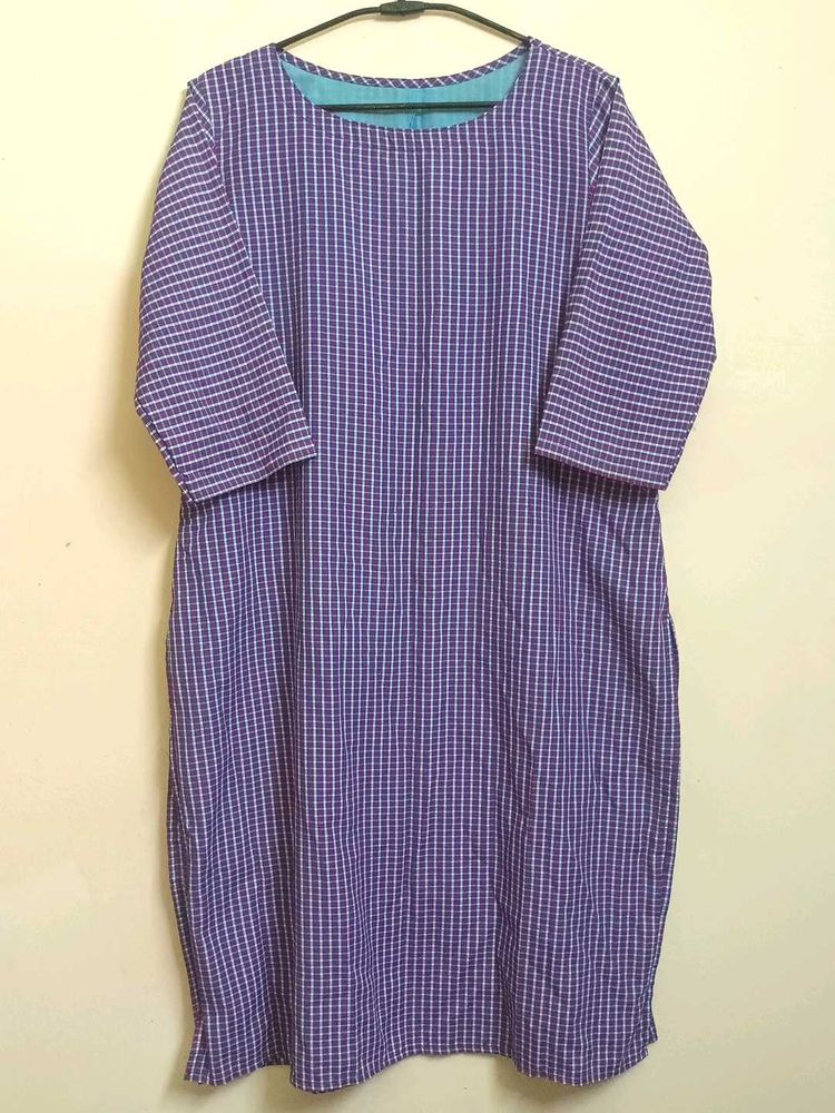 Purple Checkered Kurta With Cotton Inner Layer