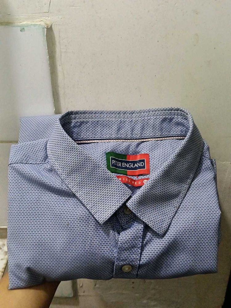 Peter England Blue Textured Shirt