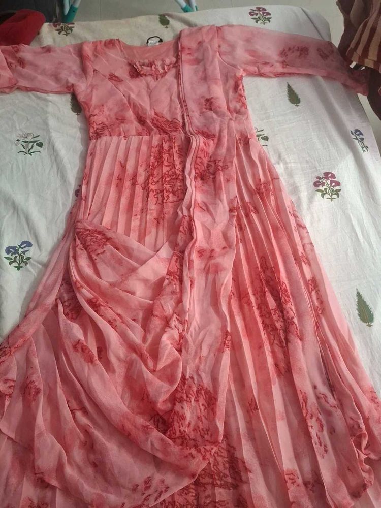 Elegant Pink Printed Ethnic Gown