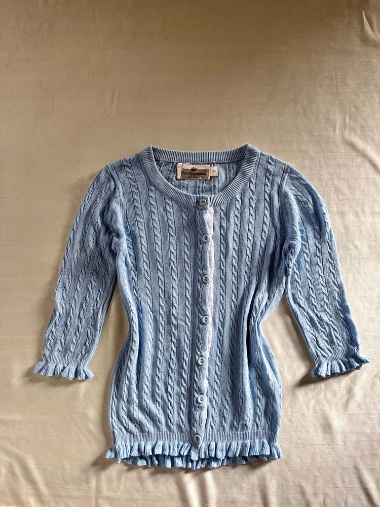 Cute Blue Cable Knit Cardigan