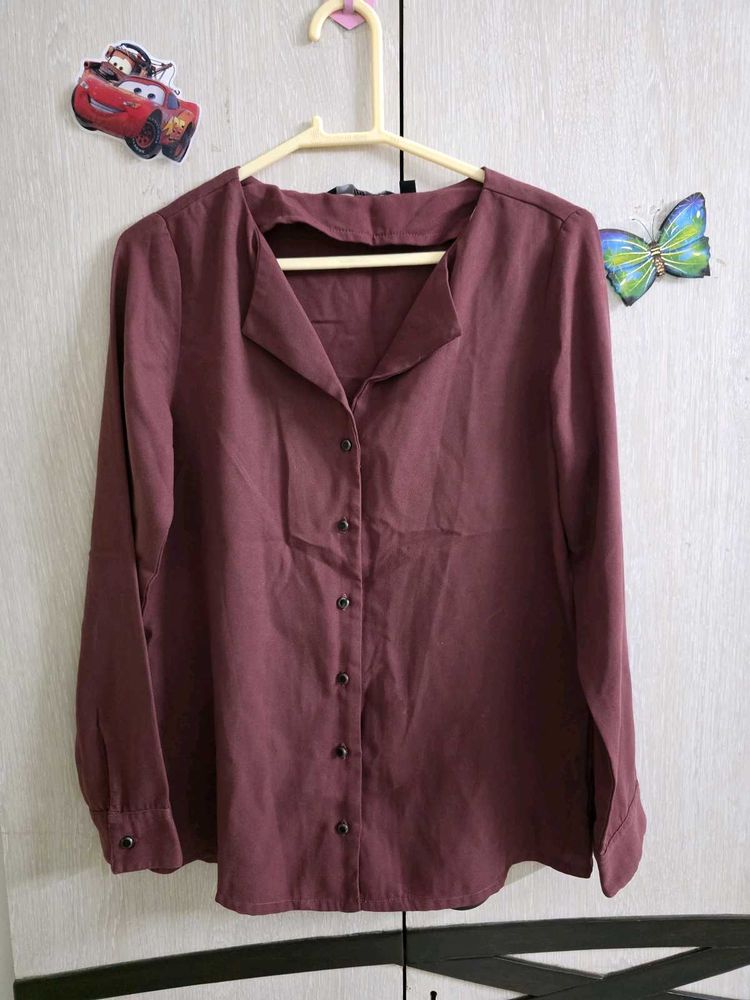 Classic Burgundy Long Sleeve Button-Up Top