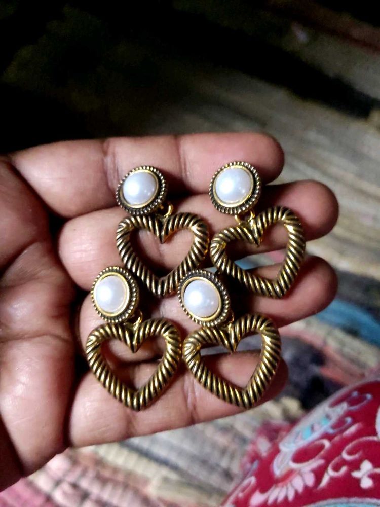 Vintage Heart Earrings with Pearls combo pack 2