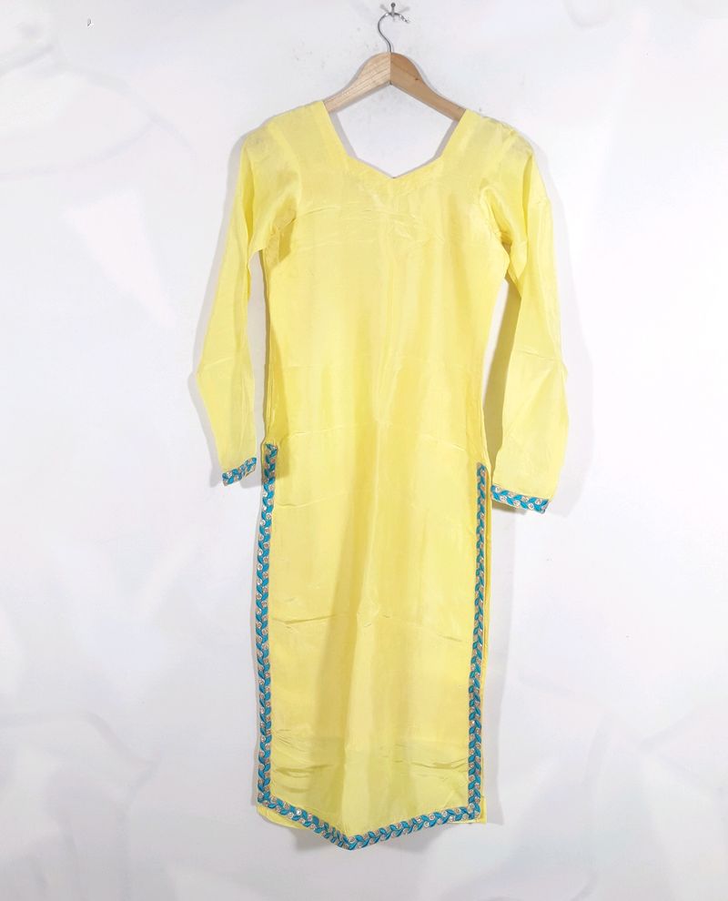 Sunny Yellow Kurti with Teal Trim