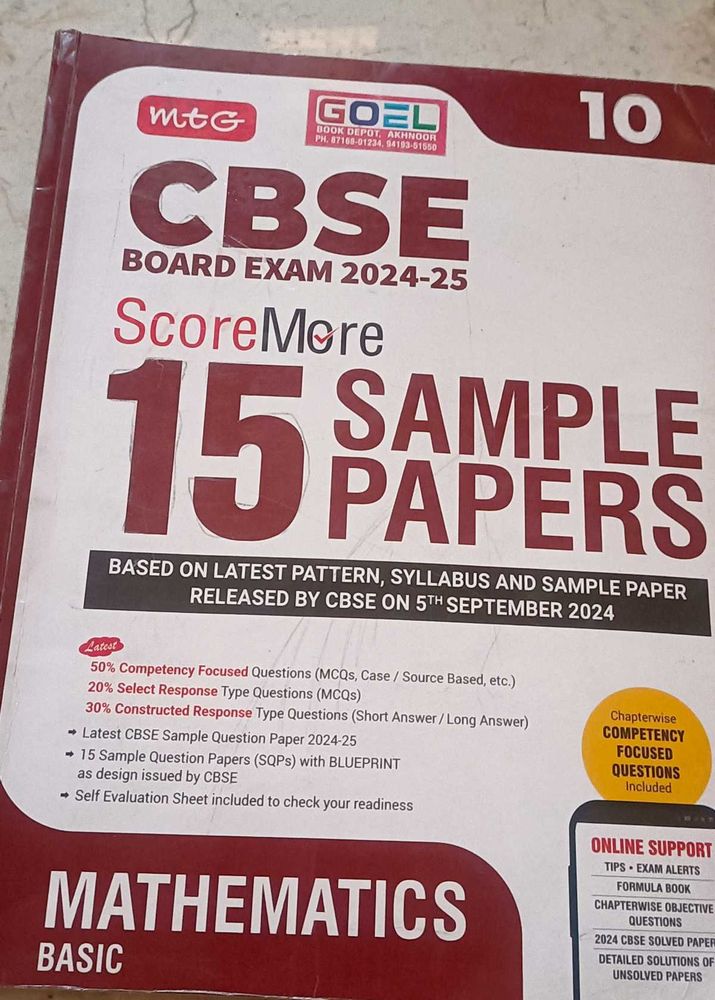15 sample papers CBSE for mathematics basic class