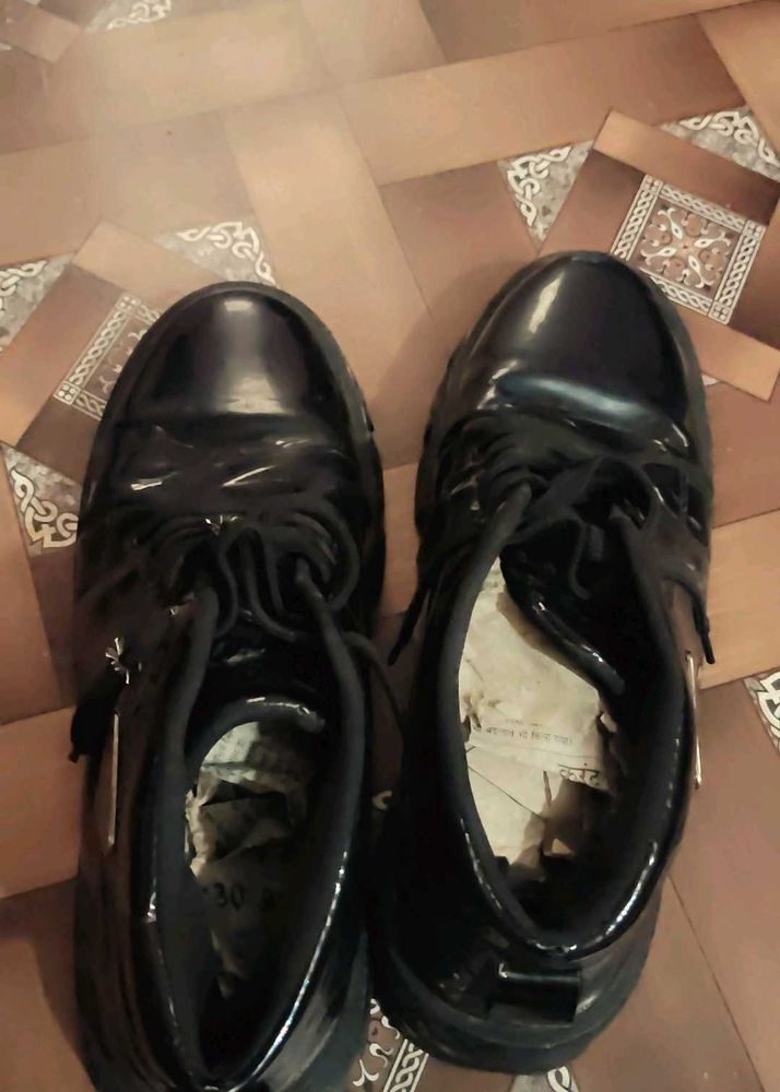 Glossy Black Chunky Boots