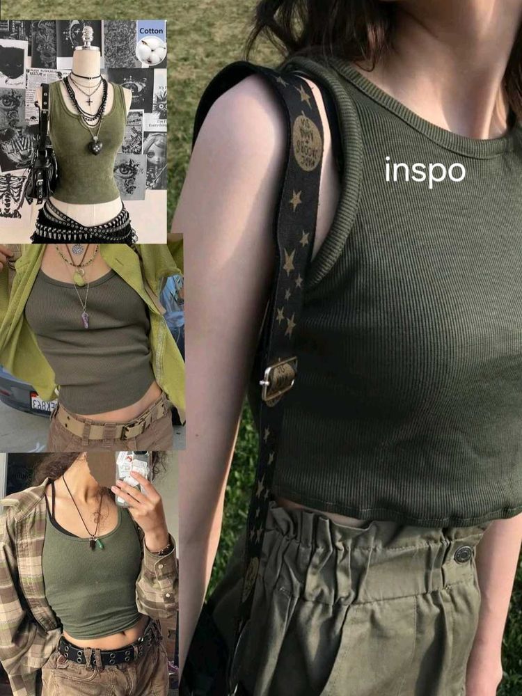 Olive Green Ribbed Tank Top