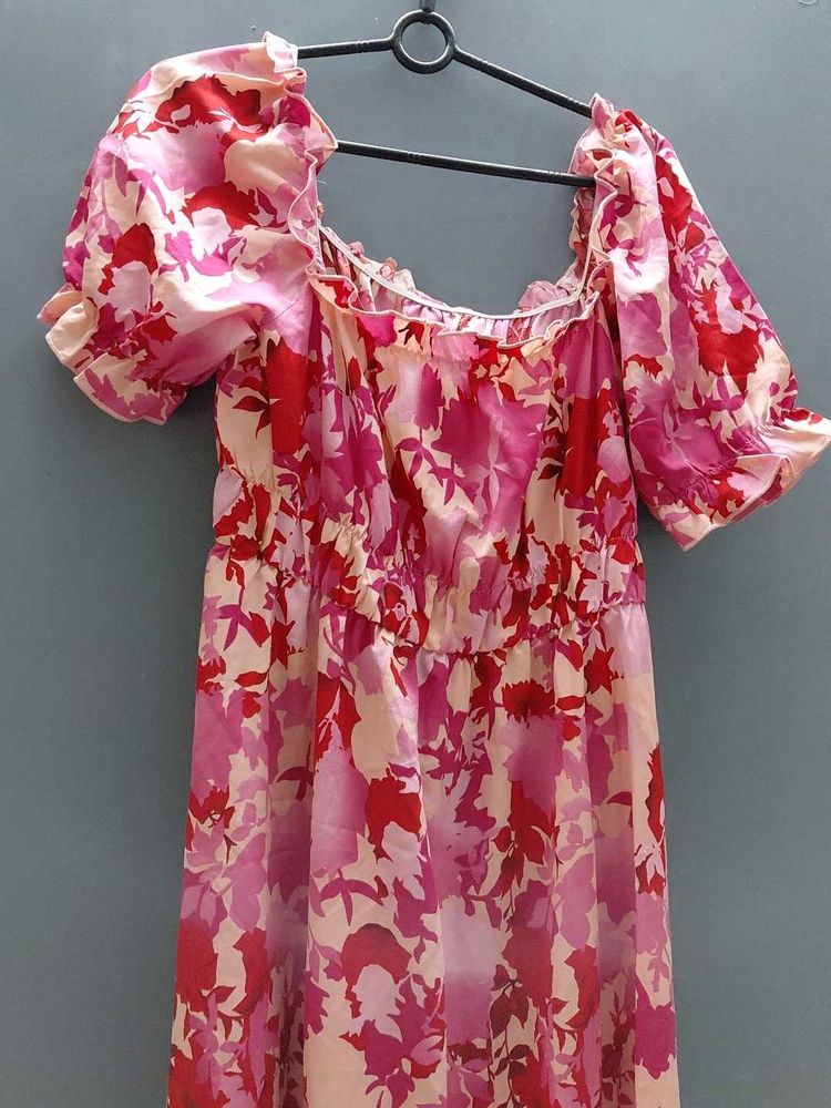 Floral Print Square Neck Dress
