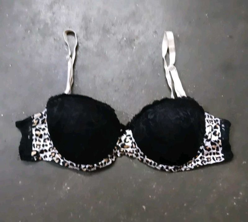 Women's Black &amp; Leopard Print Bra