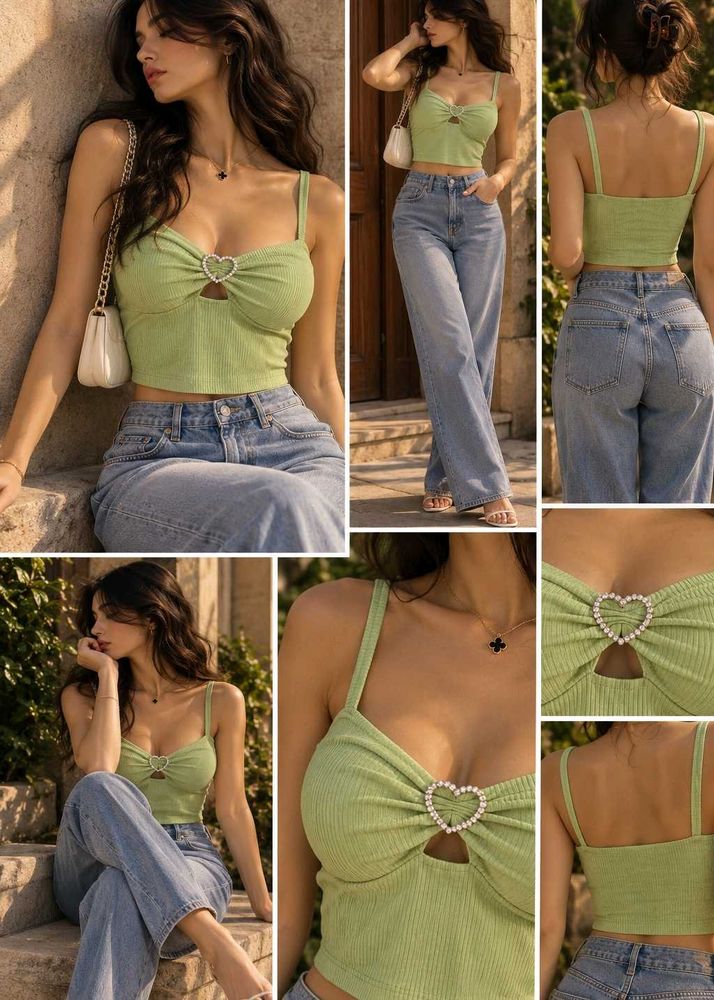 5329. Cute Ribbed Heart Crop Top