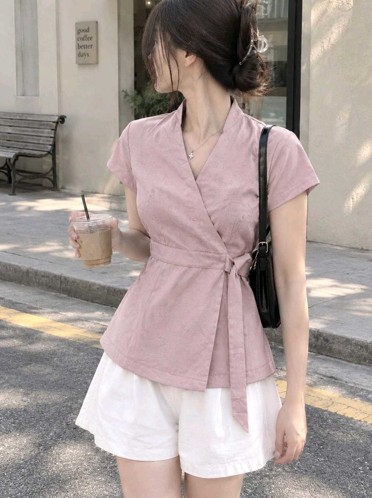 New with tag Stylish Pink Short Sleeve Blazer Top