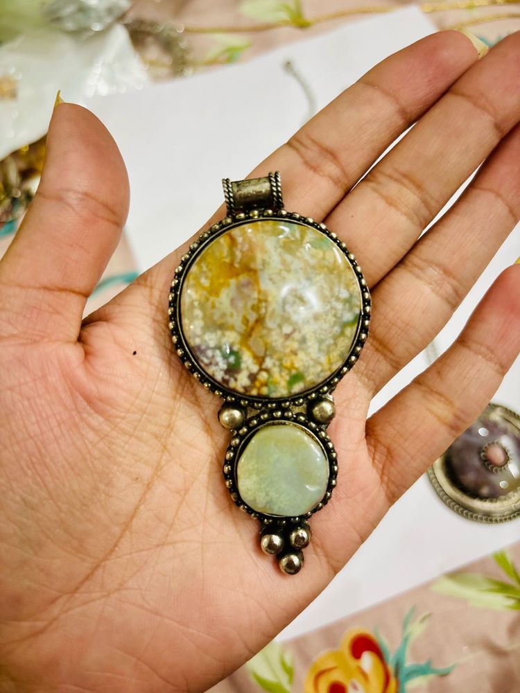 Set Of 2 Oxidised Stone Pendant