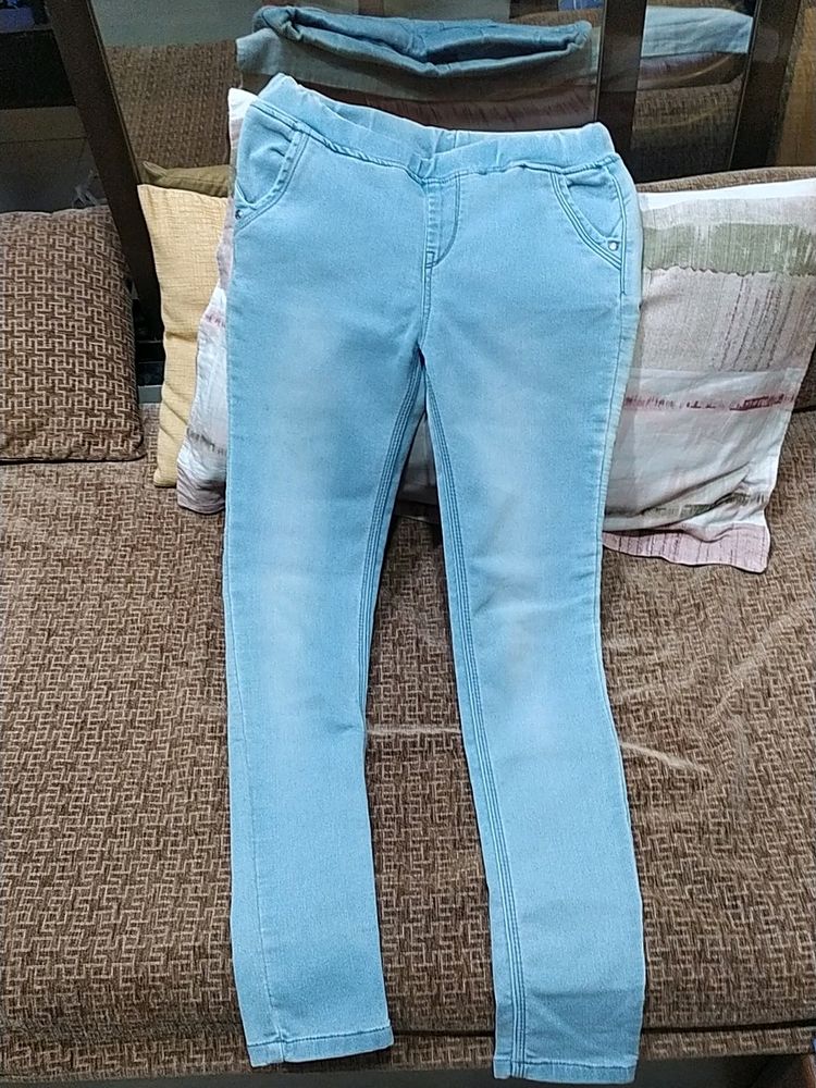 Lite Blue White Combination Girl Jeans