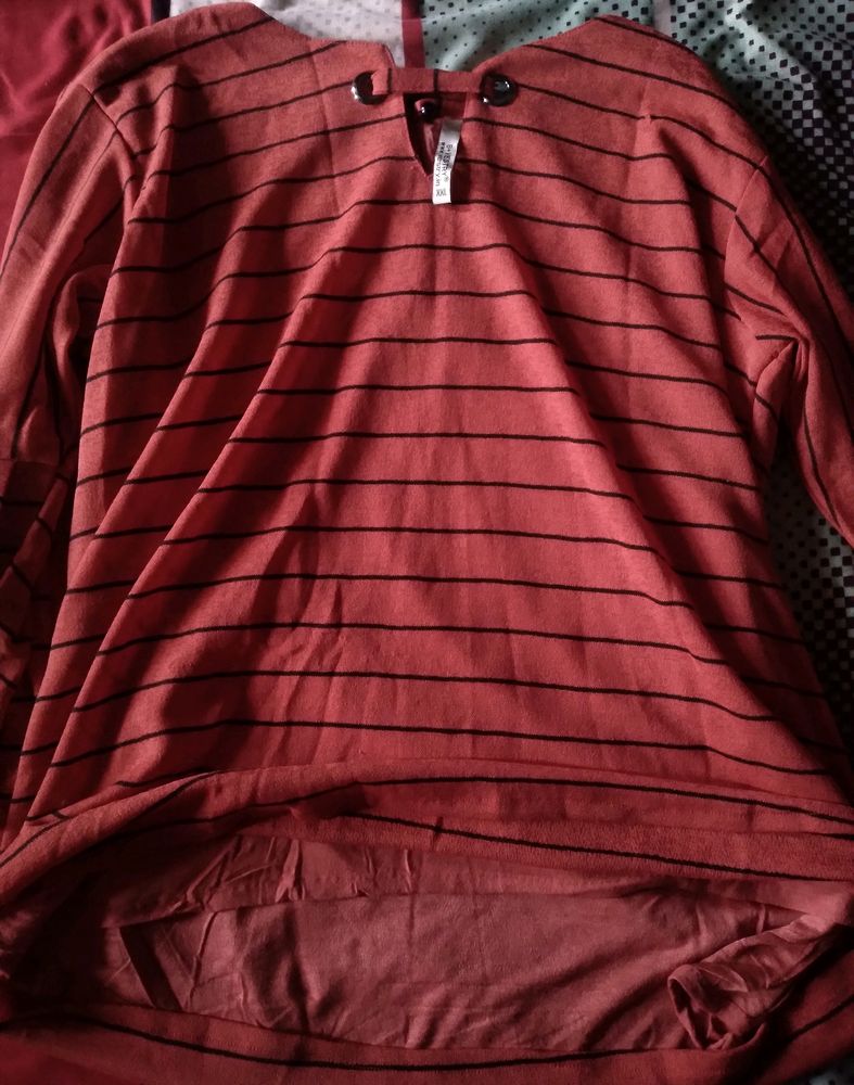 Vestry Women's Red Top With Black Strips