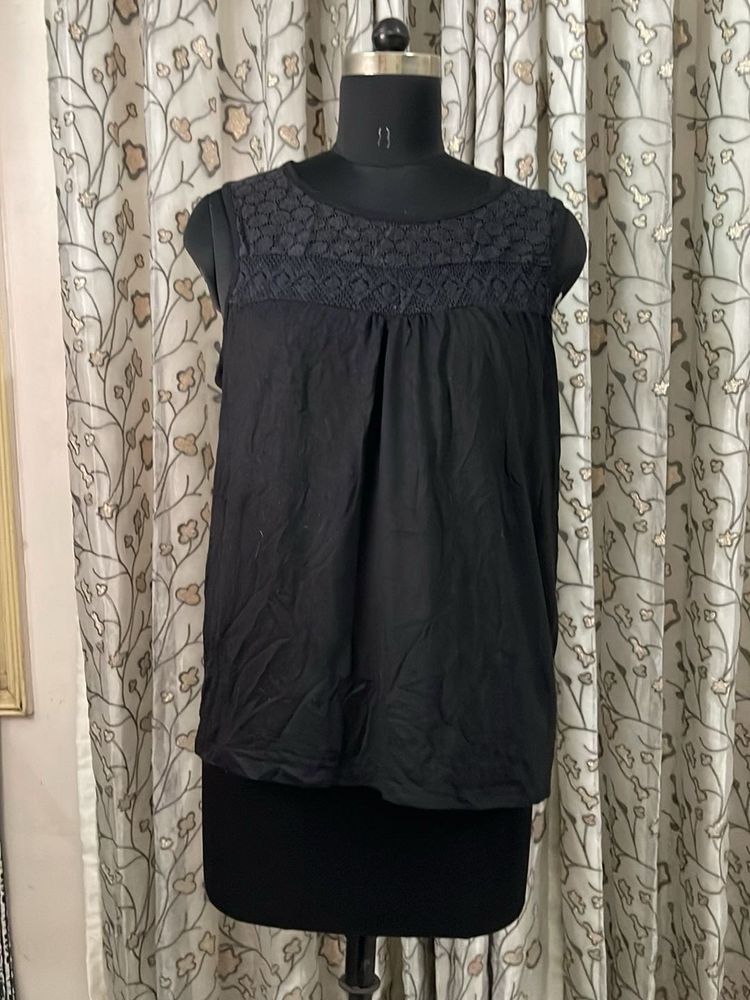Black Lace Yoke Sleeveless Top