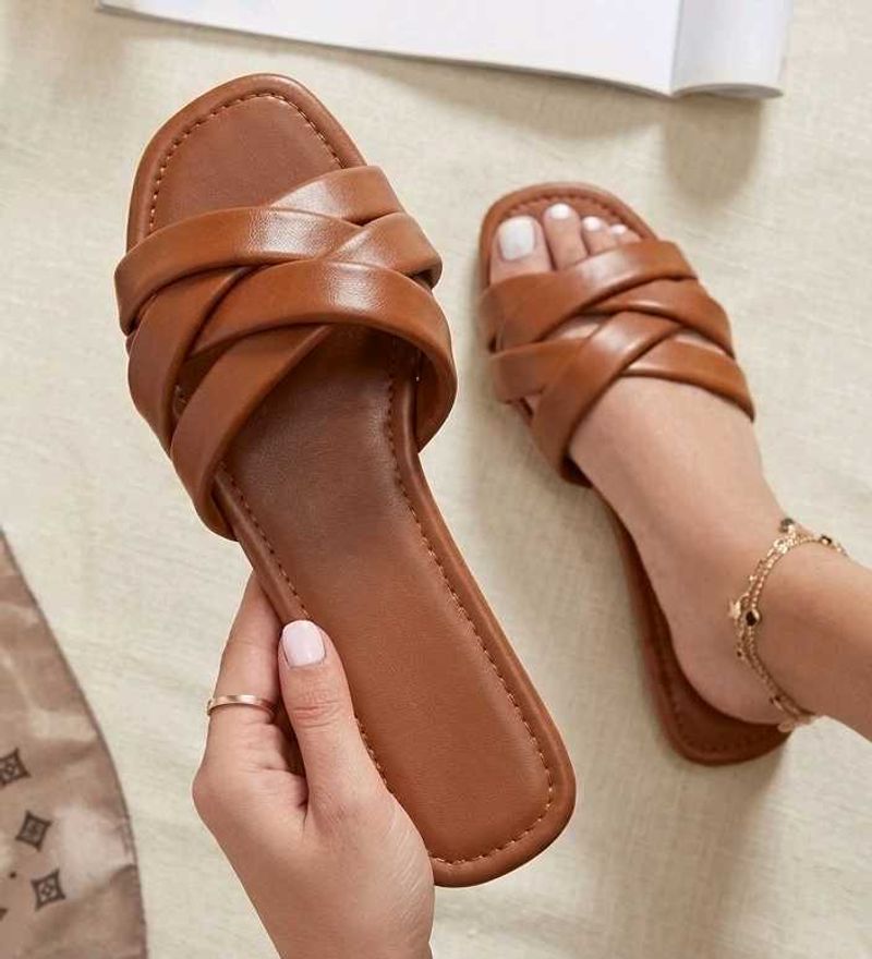 Stylish Brown Criss-Cross Flat Sandals