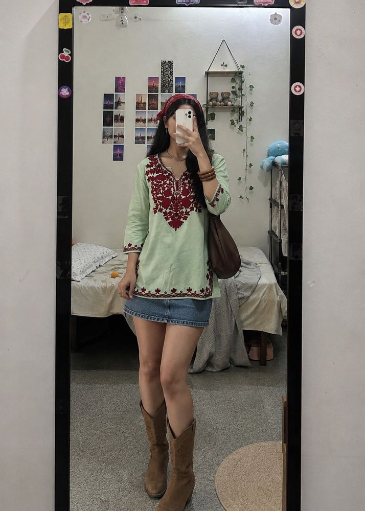 Embroidered Mint Green Kurta