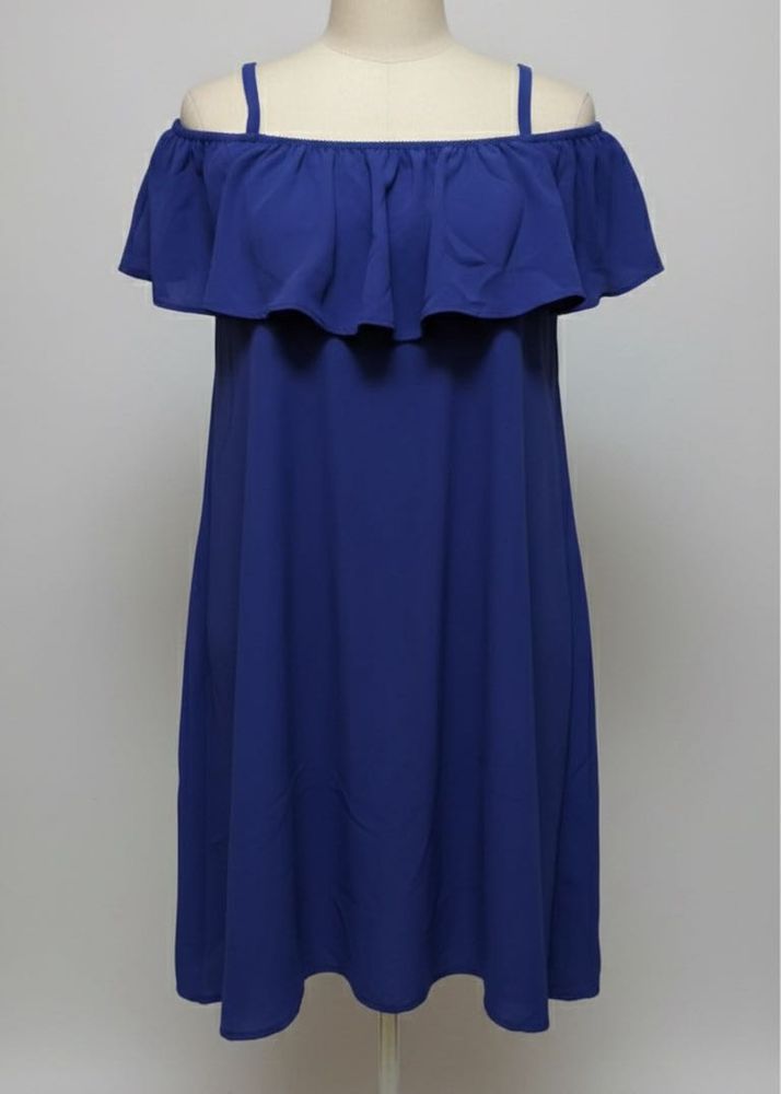 Royal Blue Off-Shoulder Ruffle Dress