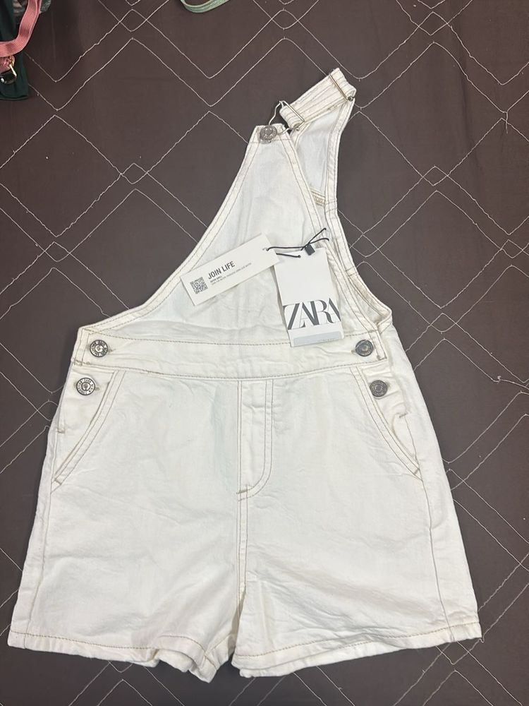 Zara White Denim Overalls