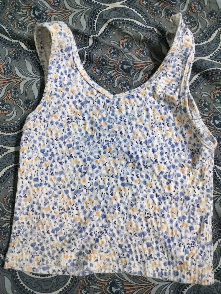 Floral Print Ribbed Tank Top