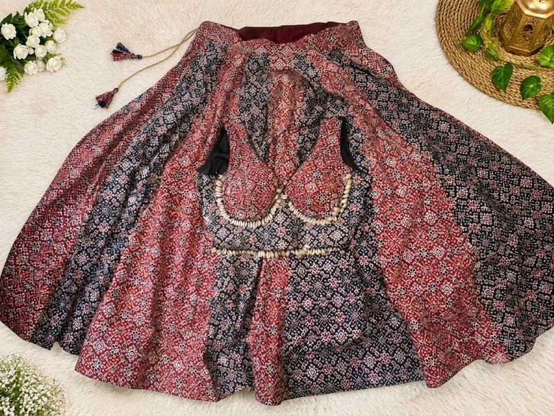 Red &amp; Blue Printed Lehenga Choli Set