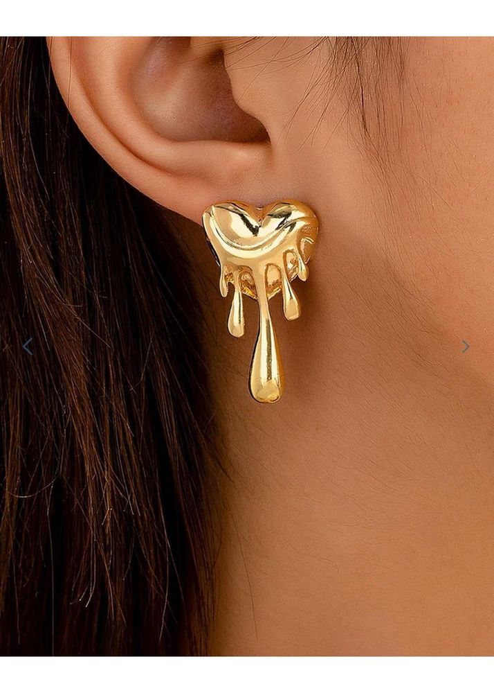 Dripping Heart Gold Tone Earrings