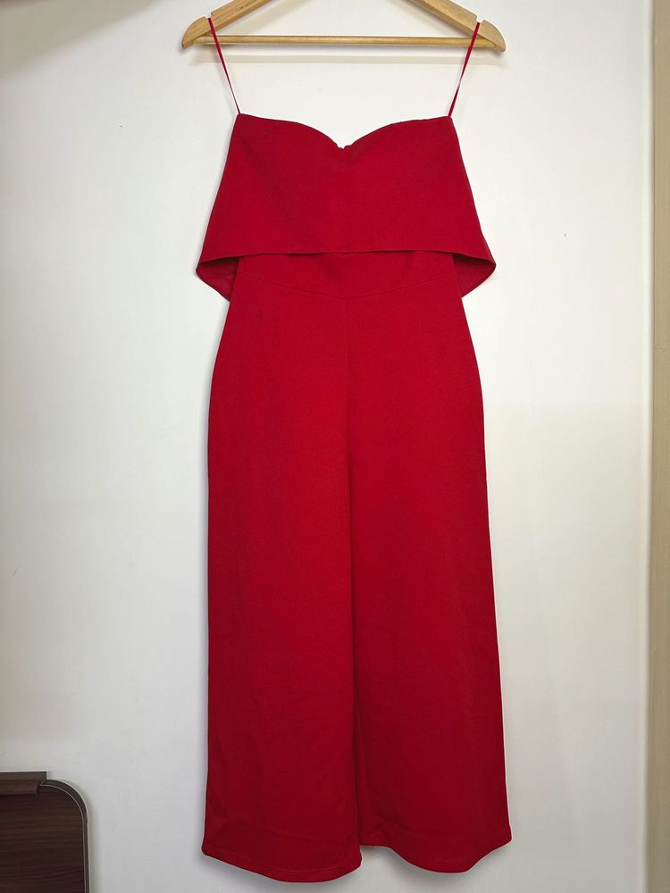 Chic Red Strapless culottes Jumpsuit