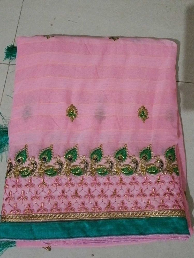 Pink Embroidered Saree