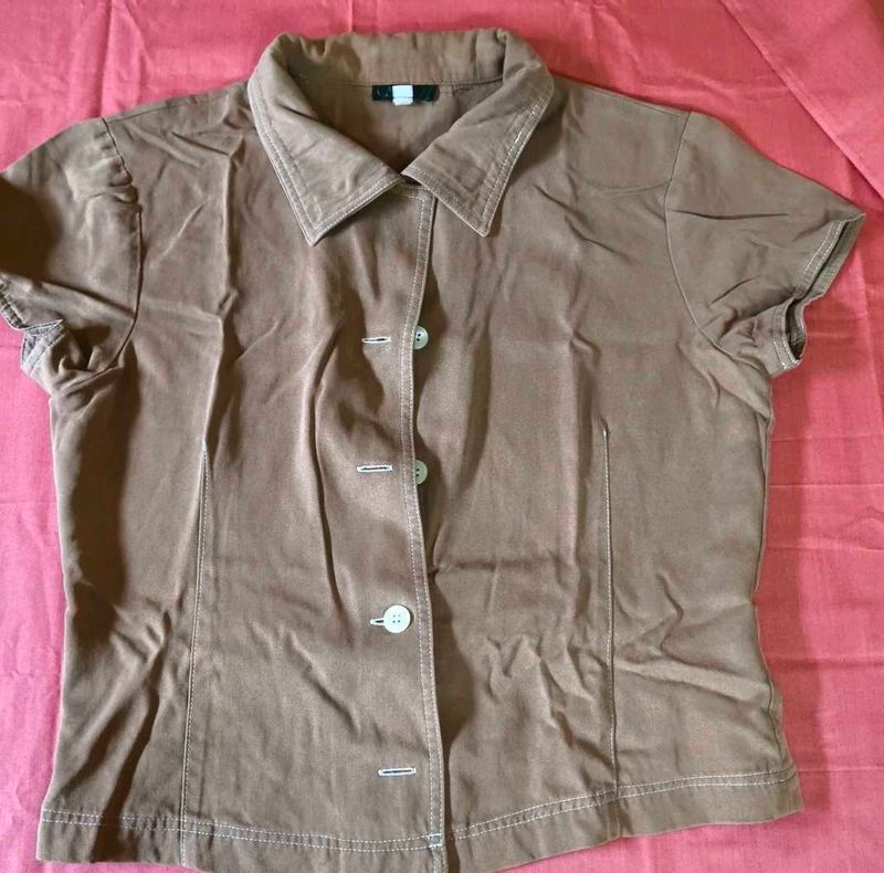 Brown Collared Button-Up Top