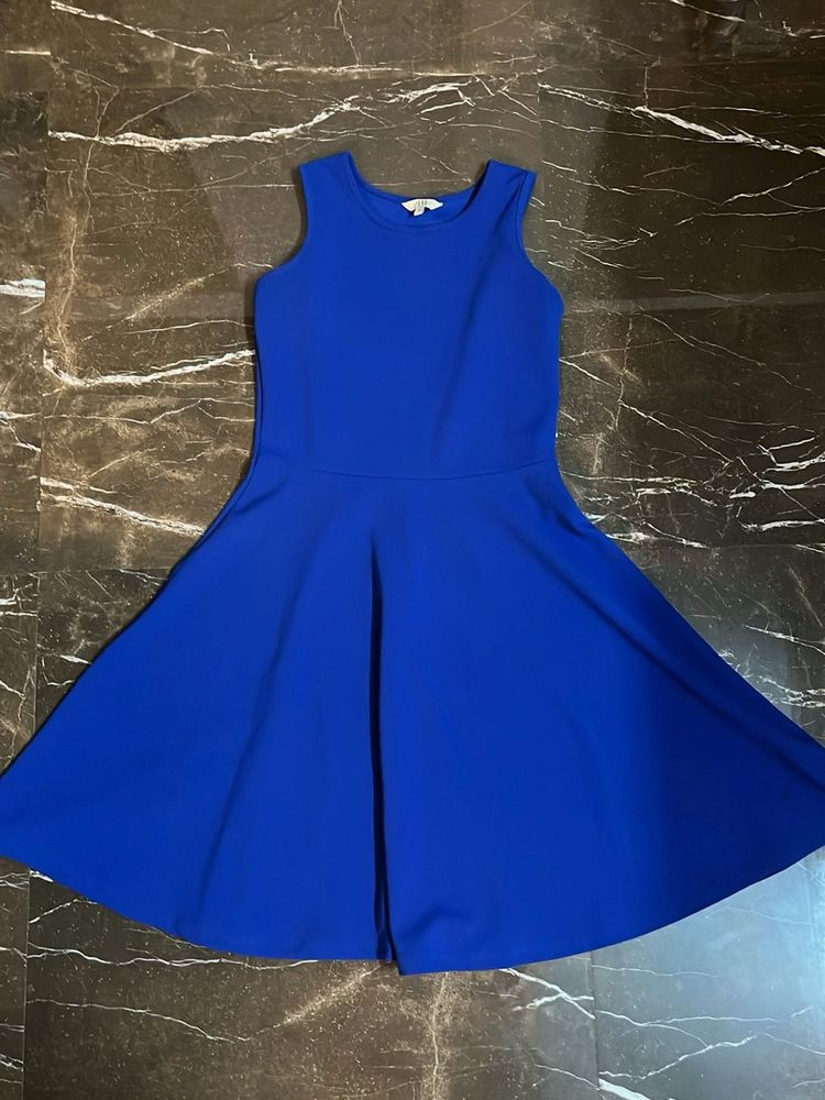 Vibrant Blue Sleeveless Fit &amp; Flare Dress