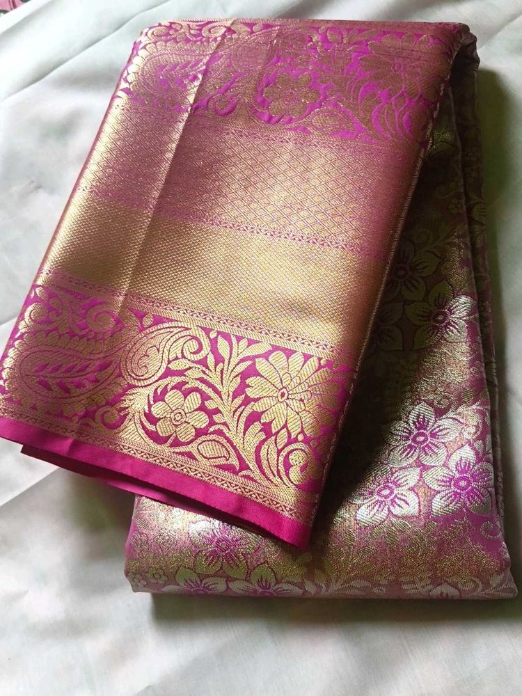 Elegant Pink &amp; Gold Silk Saree
