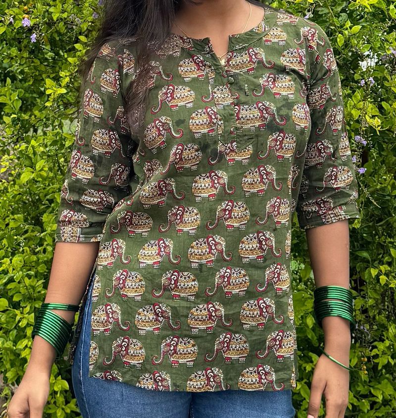 Elephant Print Cotton Top