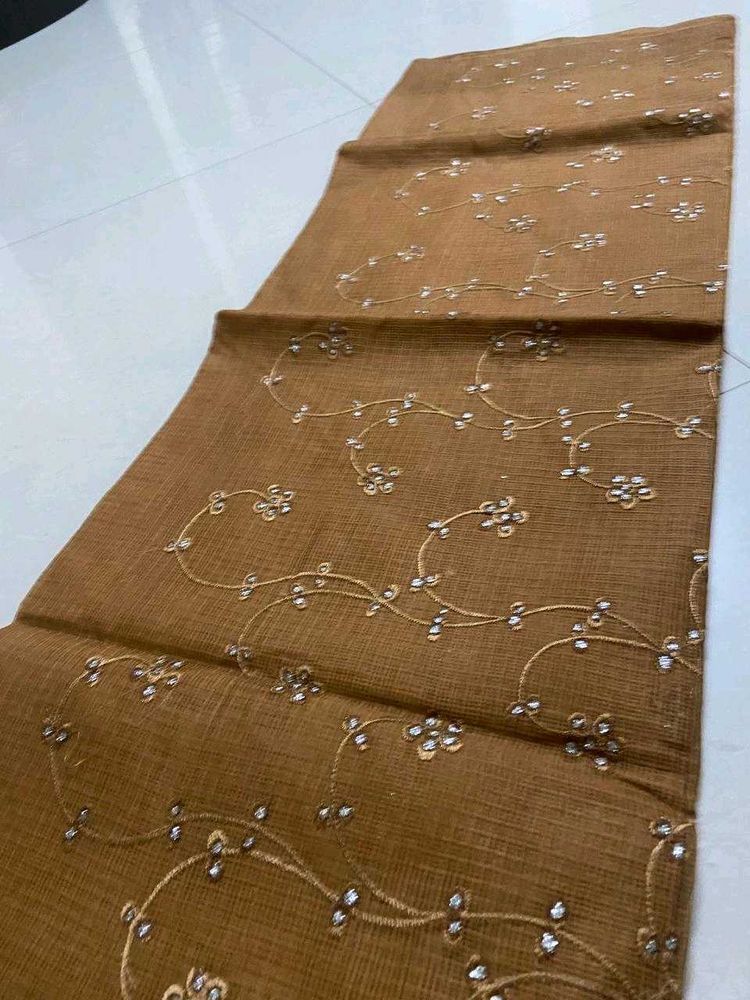 Cotton Brown Saree With Blouse
