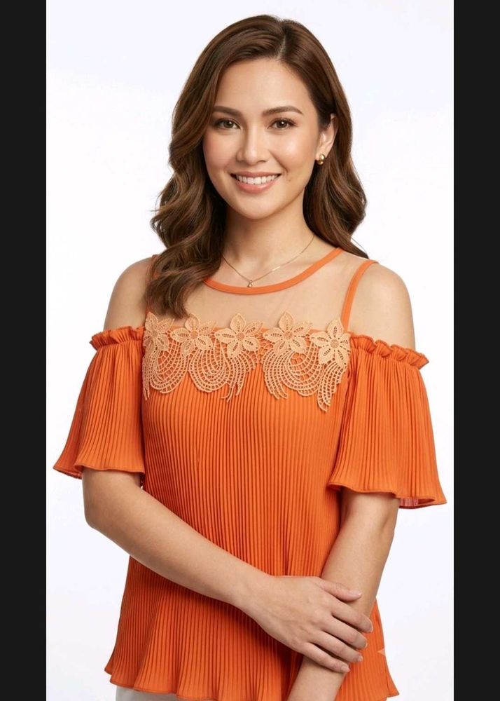 Vibrant Orange Cold Shoulder Top