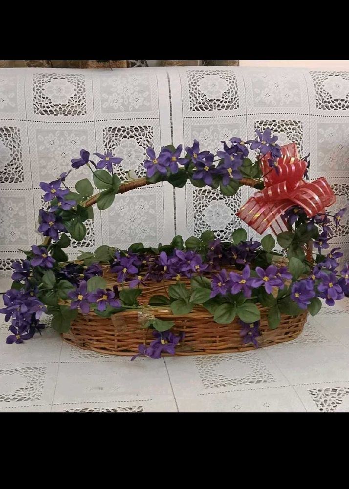 8. Wicker Basket with Purple Flowers